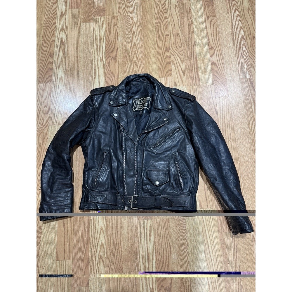 Velocity Genuine Leather Jacket Black Size 42 Motorcycle Gear Very worn READ